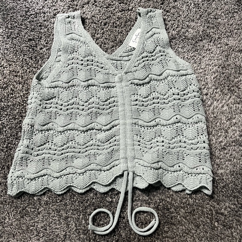 Jessica Simpson Crotchet Drawstring Crop Top Light Sage Green Women’s Size Med